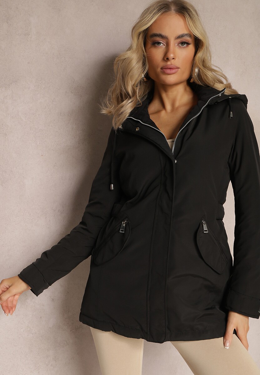 Czarna Dwustronna Kurtka z Odpinanym Kapturem Viora