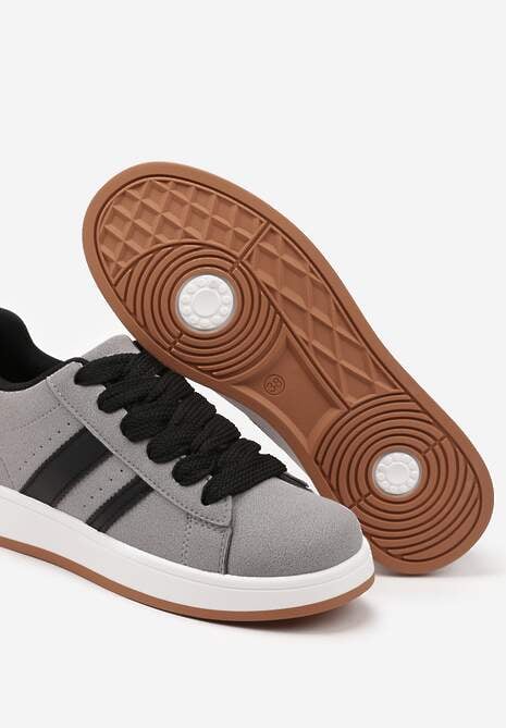 Szare Sneakersy na Niskiej Platformie z Naszywkami Flordexia