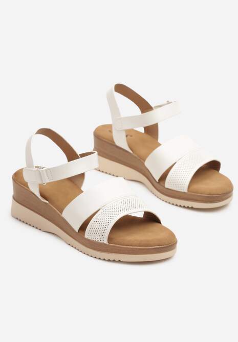 Białe Klasyczne Sandały na Koturnie z Zapięciem na Rzep Nimira