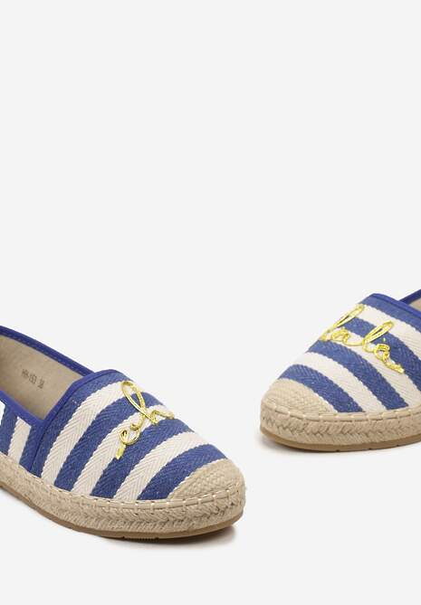 Niebieskie Espadryle przed Kostkę na Plecionej Podeszwie w Paski i z Napisem Hearta