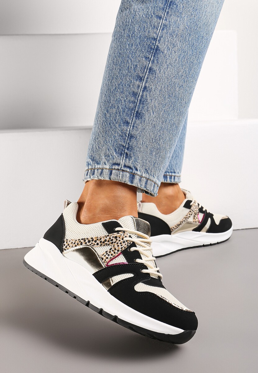 Białe Sneakersy z Siateczkowymi i Metalicznymi Zdobieniami Detama