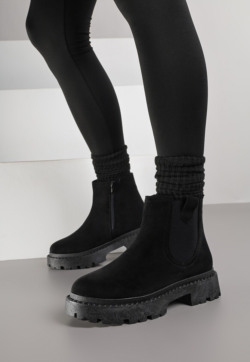 Czarne Botki Sztyblety na Grubej Podeszwie Liraelia