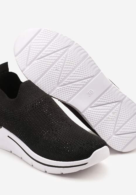 Czarne Buty Sportowe z Cholewką przed Kostkę z Miękkiego Materiału Ozdobione Cyrkoniami Telianisa