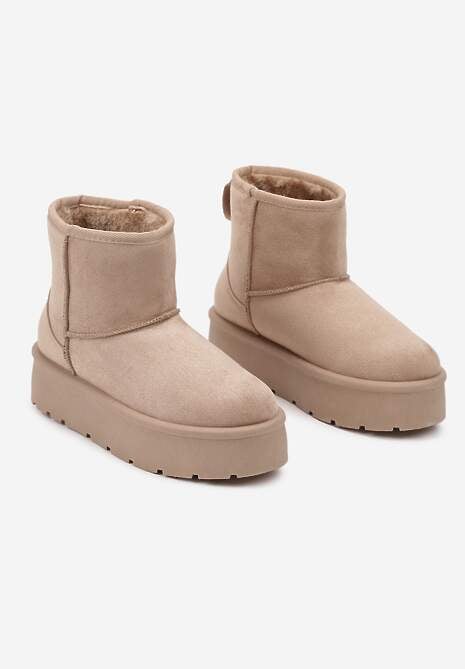 Ciemnobeżowe Wsuwane Śniegowce na Gładkiej Platformie Irindara