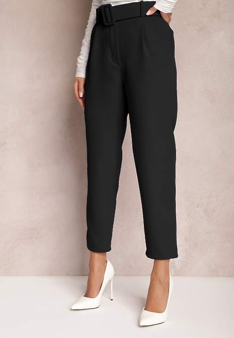 Czarne Spodnie Garniturowe High Waist z Paskiem Wenus