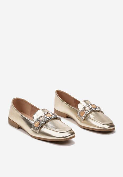 Złote Mokasyny z Cyrkoniami i Perełkami na Klamerce Sybilla