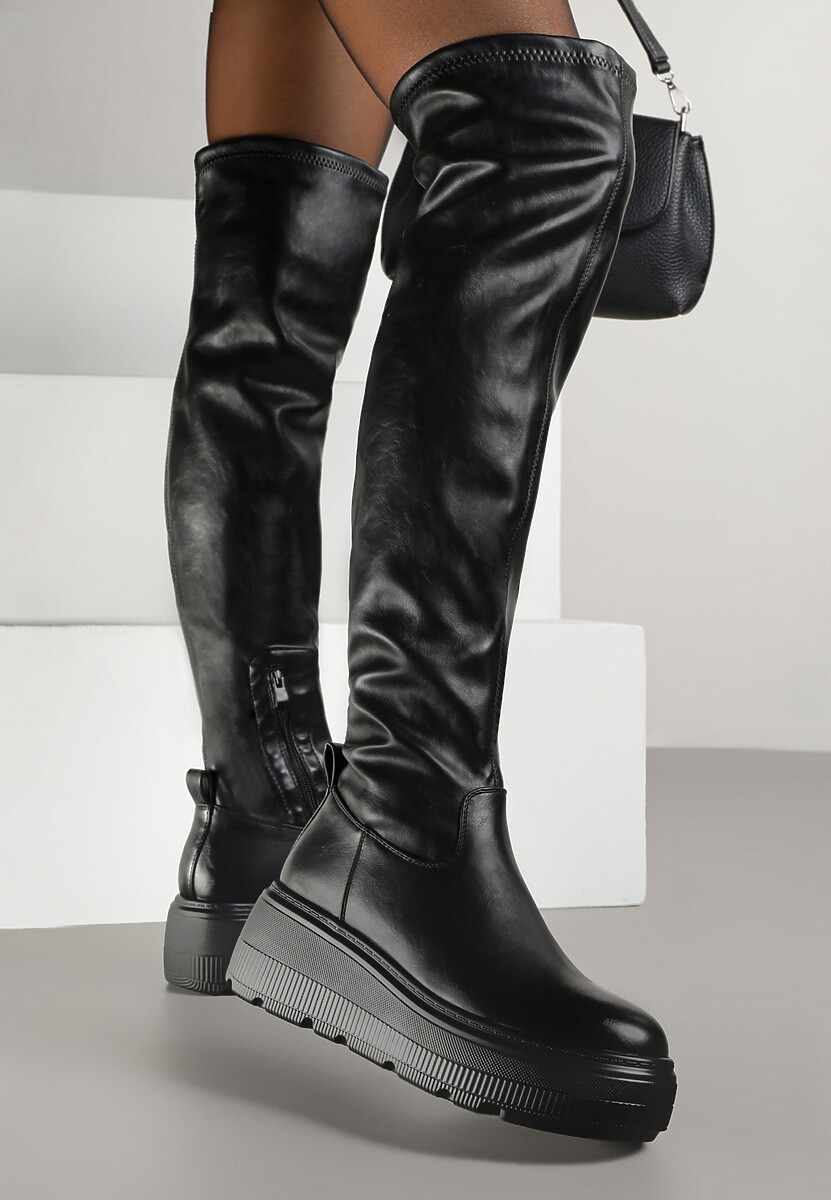 Czarne Kozaki na Platformie w Stylu Tech Gothic Anandria