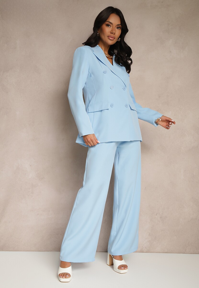 Niebieski Garnitur Spodnie i Marynarka z Usztywnionymi Ramionami Sonavienna