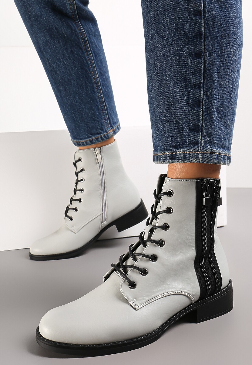 Jasnoszare Botki za Kostkę z Wiązaniem Ovila