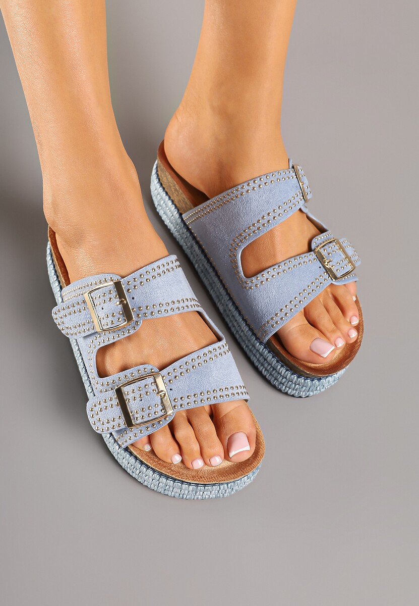 Niebieskie Klapki z Regulowanymi Paskami na Grubej Podeszwie z Plecionką Udiriva