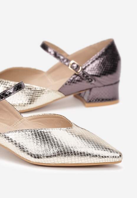 Złote Czółenka ze Szpiczastym Noskiem na Niskim Słupku Tiasima