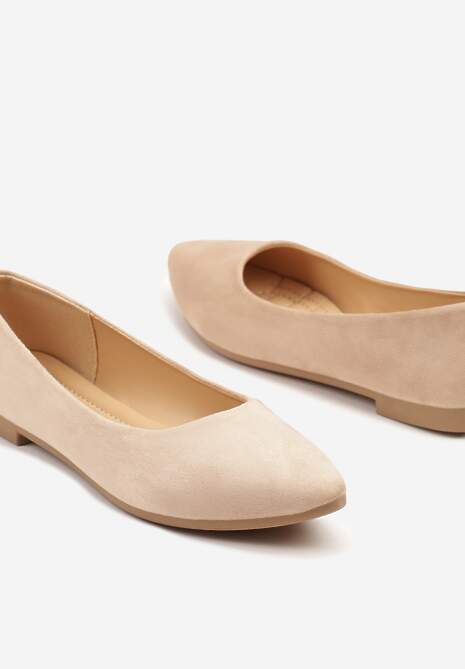Ciemnobeżowe Basicowe Balerinki z Migdałkowym Noskiem Tulvia