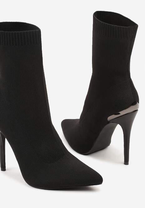 Czarne Botki Vices ze Skarpetkową Cholewką na Szpilce Brattalie