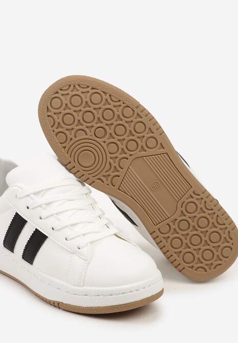 Białe Sneakersy na Płaskiej Podeszwie Ozdobione Kontrastowymi Paskami Navisella