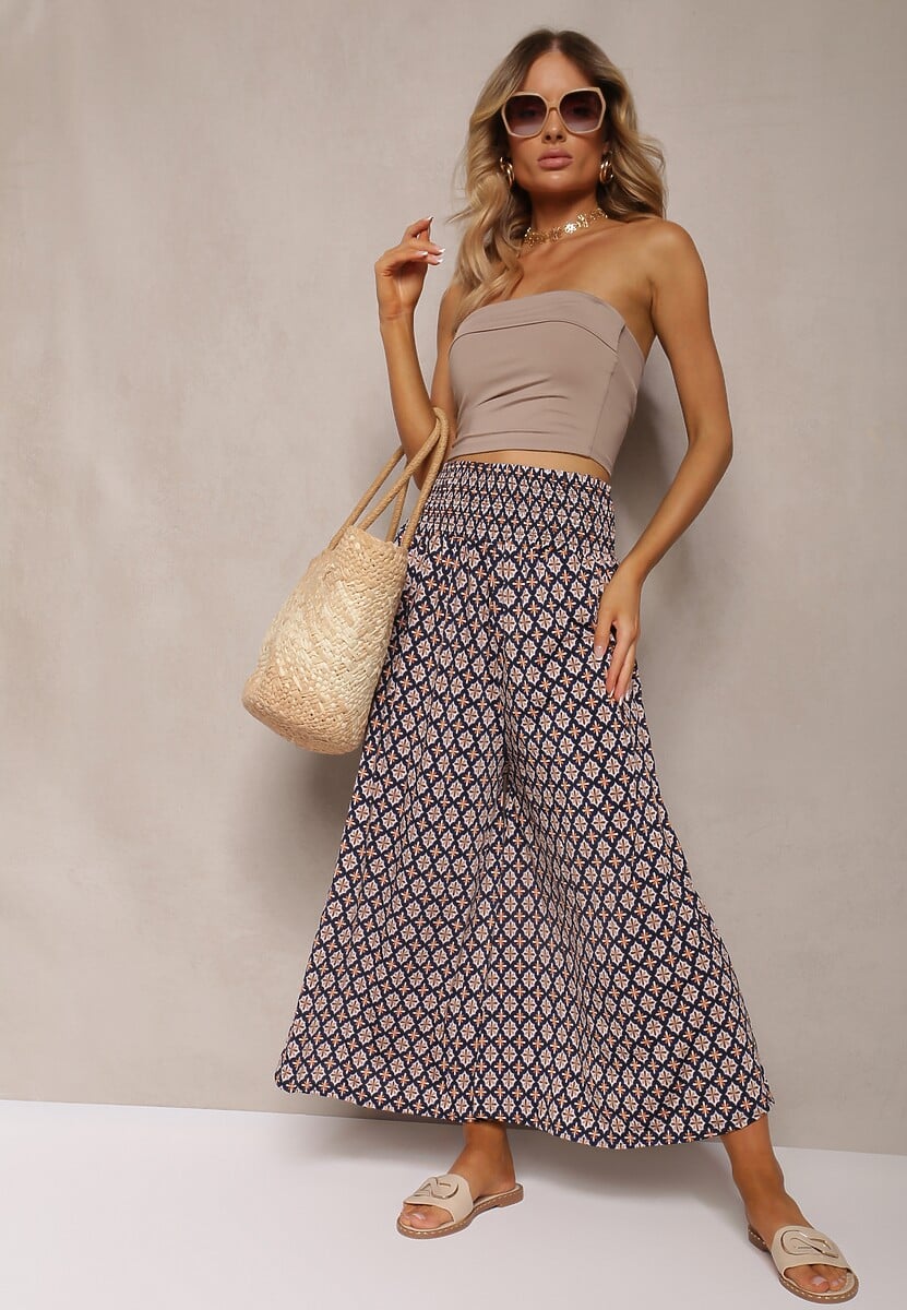 Ciemnozielone Szerokie Spodnie Kuloty z Gumką w Pasie Zaphelia