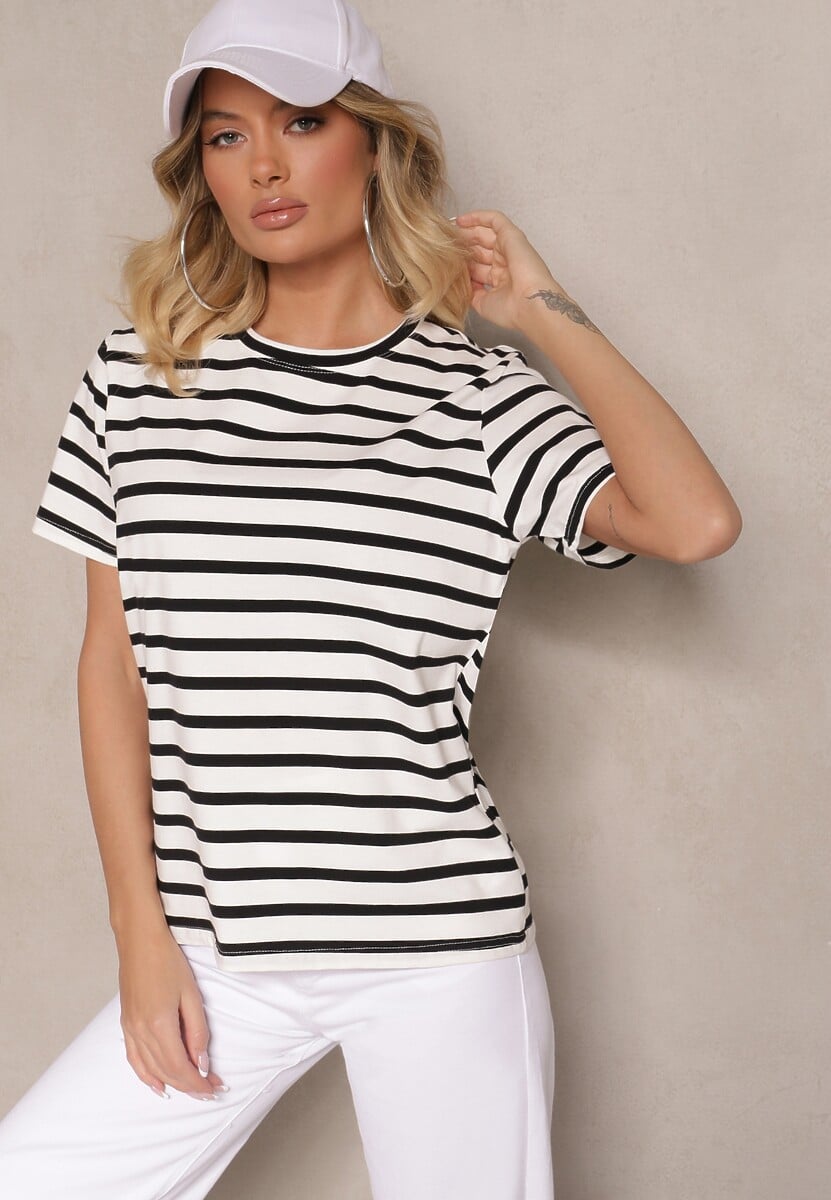 Czarna Bawełniana Bluzka Ozdobiona Paskami Nalendra