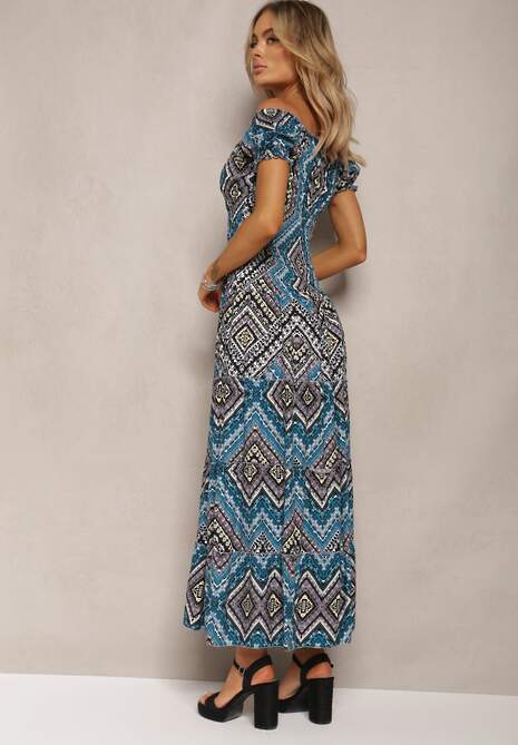 Ciemnozielona Sukienka Hiszpanka Boho z Bawełny z Gumką w Talii Lovedia