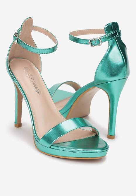 Zielone Eleganckie Sandały na Szpilce z Okrągłym Noskiem Yemaria