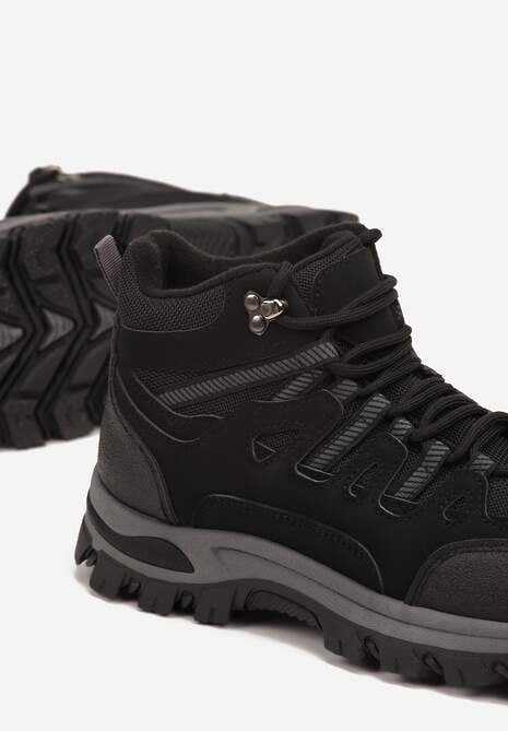 Czarne Buty Trekkingowe Traperki Vices ze Sznurowaną Cholewką Afellie
