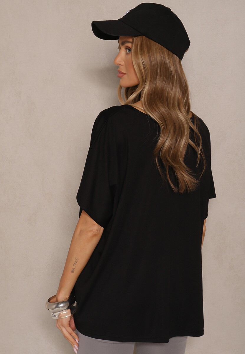 Czarny T-shirt z Wiskozą w Stylu Nietoperza Liofala