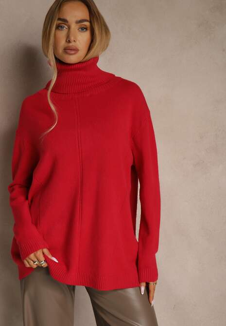 Czerwony Golf o Fasonie Klasycznego Swetra z Domieszką Kaszmiru Rorilaine