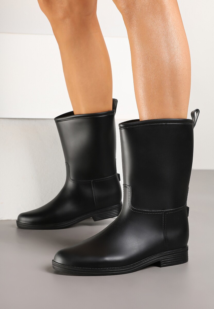 Czarne Eleganckie Kalosze z Ozdobnym Przeszyciem Lenrisa