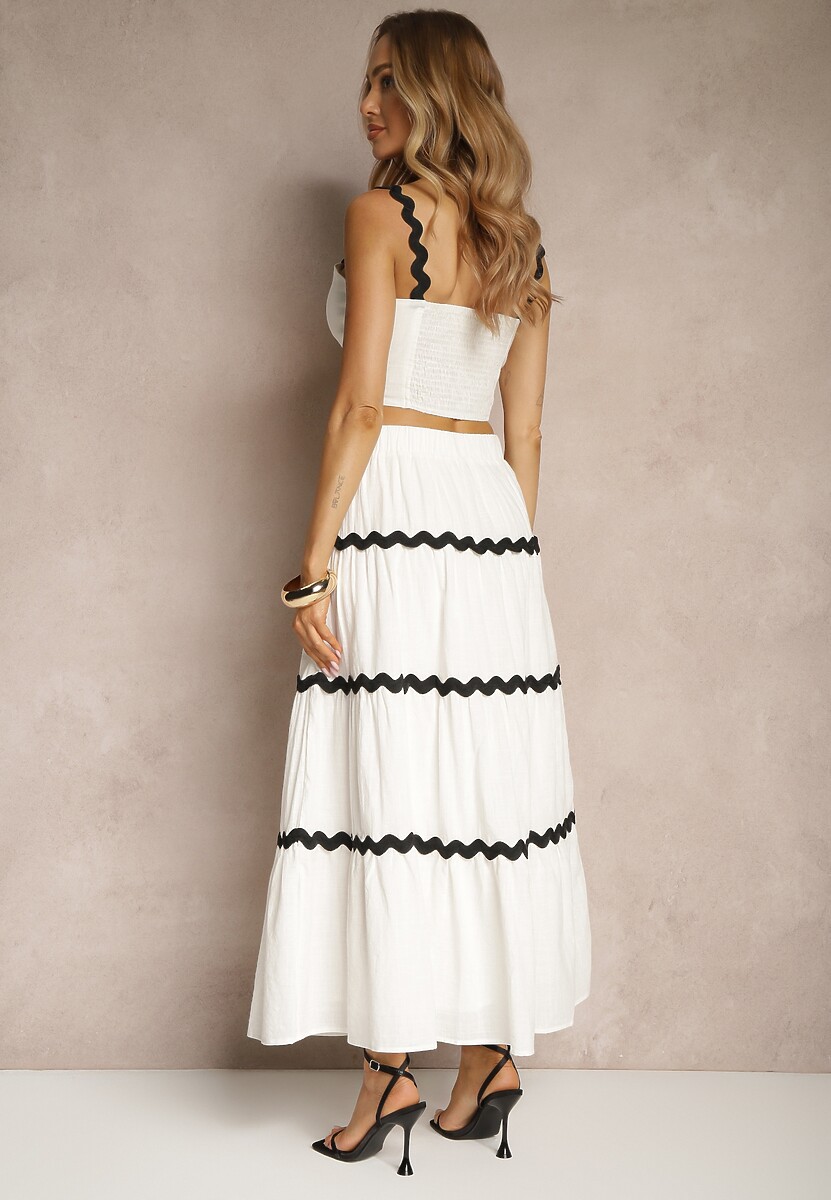 Biały Komplet z Bawełny Top na Ramiączkach i Spódnica Janoria