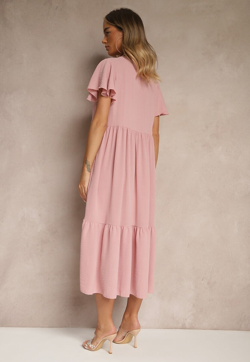 Różowa Rozkloszowana Sukienka z Wiskozą w Casualowym Stylu Filarenna