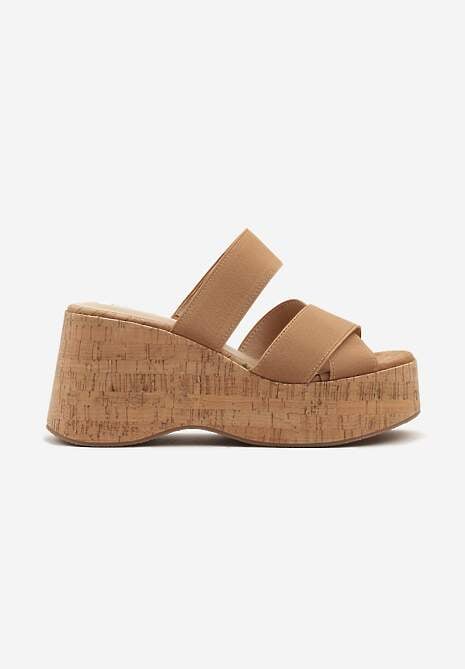 Brązowe Klapki na Korkowej Platformie i Koturnie Dovilene