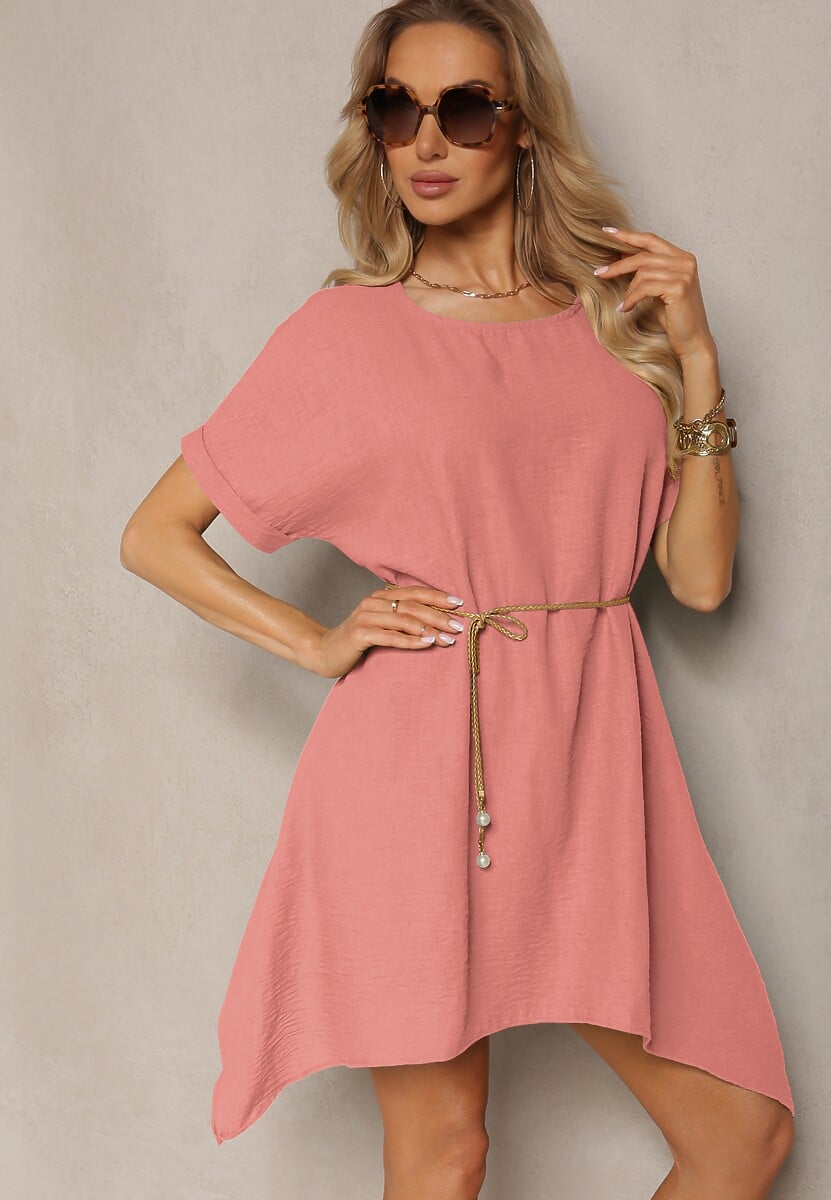 Biała Tunika Sukienka z Krótkim Rękawem i Asymetrycznym Wykończeniem Fumiana