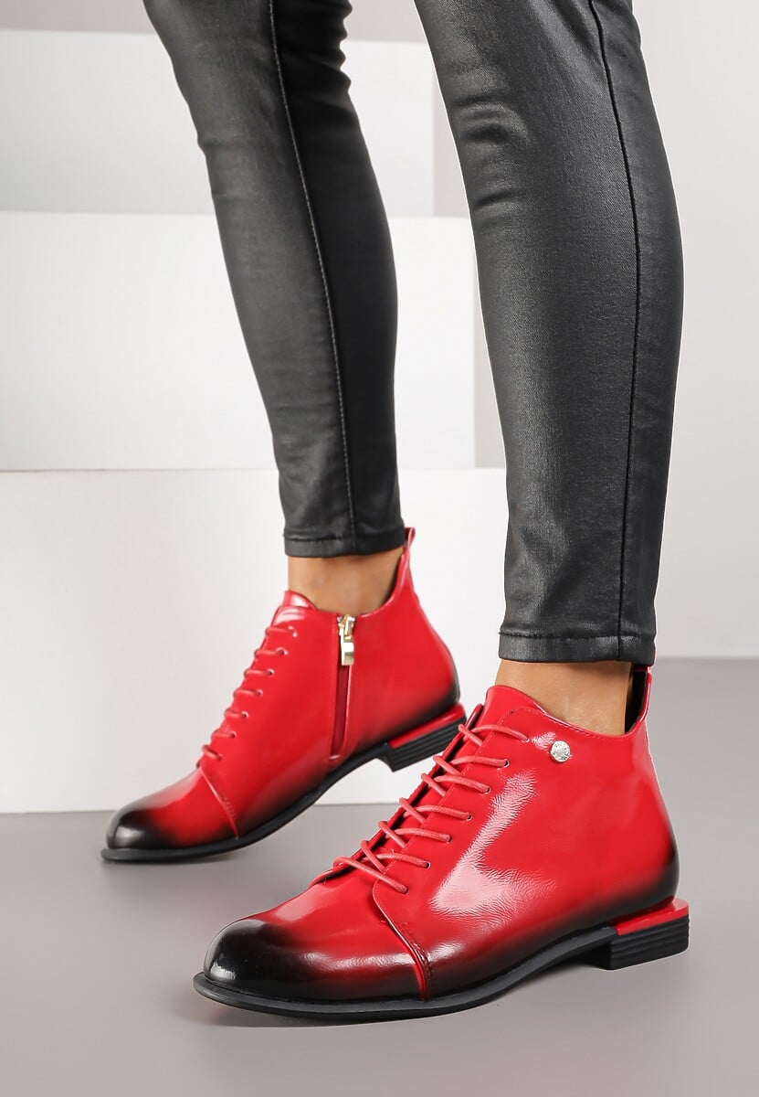 Czerwono-Czarne Botki Trzewiki Lakierowane Vices Jovilie