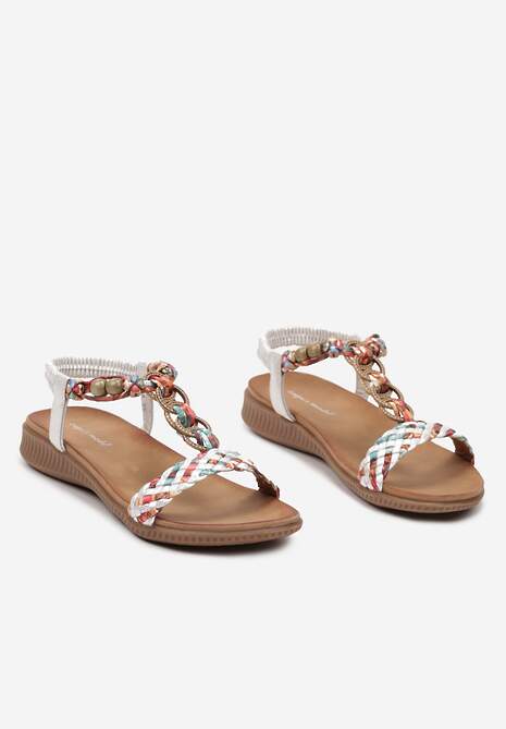 Srebrne Sandały Ozdobione Koralikami na Plecionych Paskach Wiagena