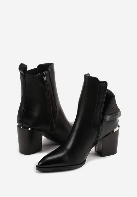 Czarne Botki z Elastycznym Panelem i Stożkowym Obcasem z Aplikacją Tuvitta