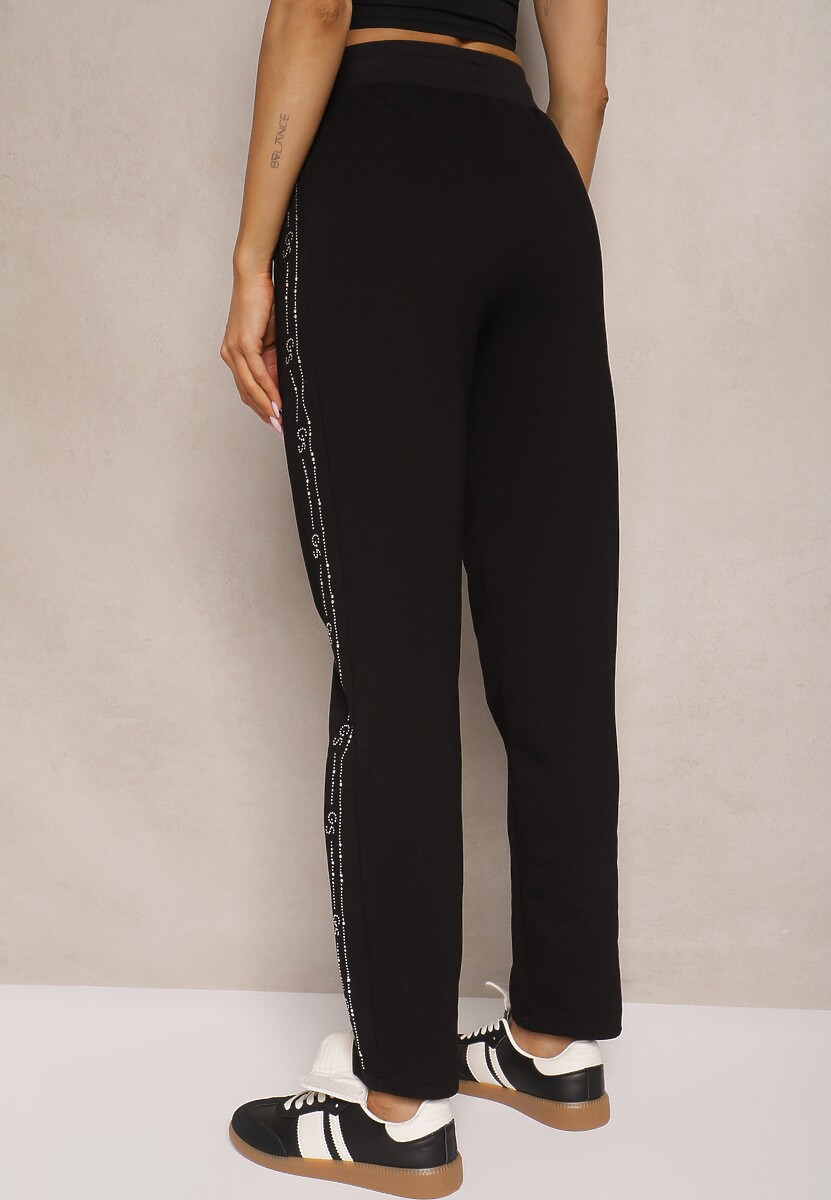 Czarne Dresowe Spodnie z Bawełną Ozdobione Sznurkiem Anniren