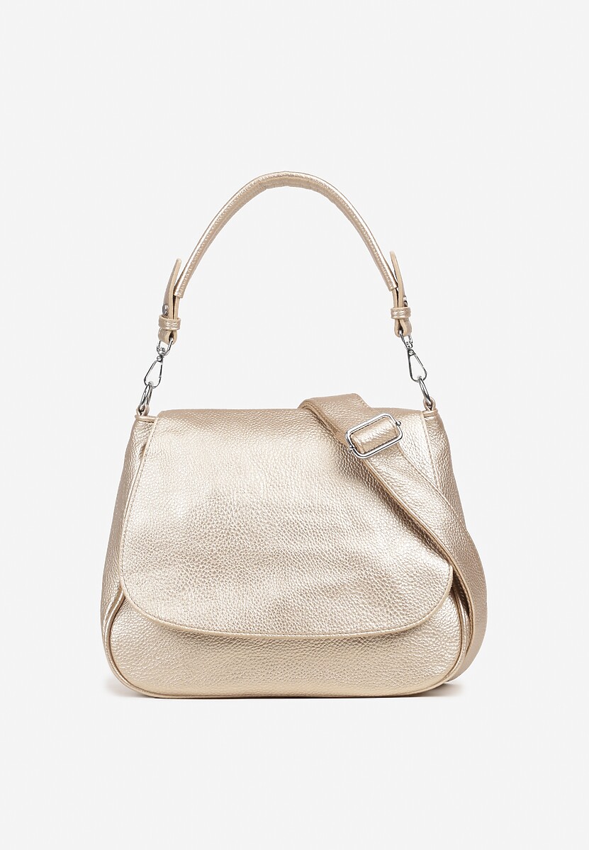 Złota Torebka z Klapą w Stylu Listonoszki z Paskiem i Rączką Malurelle