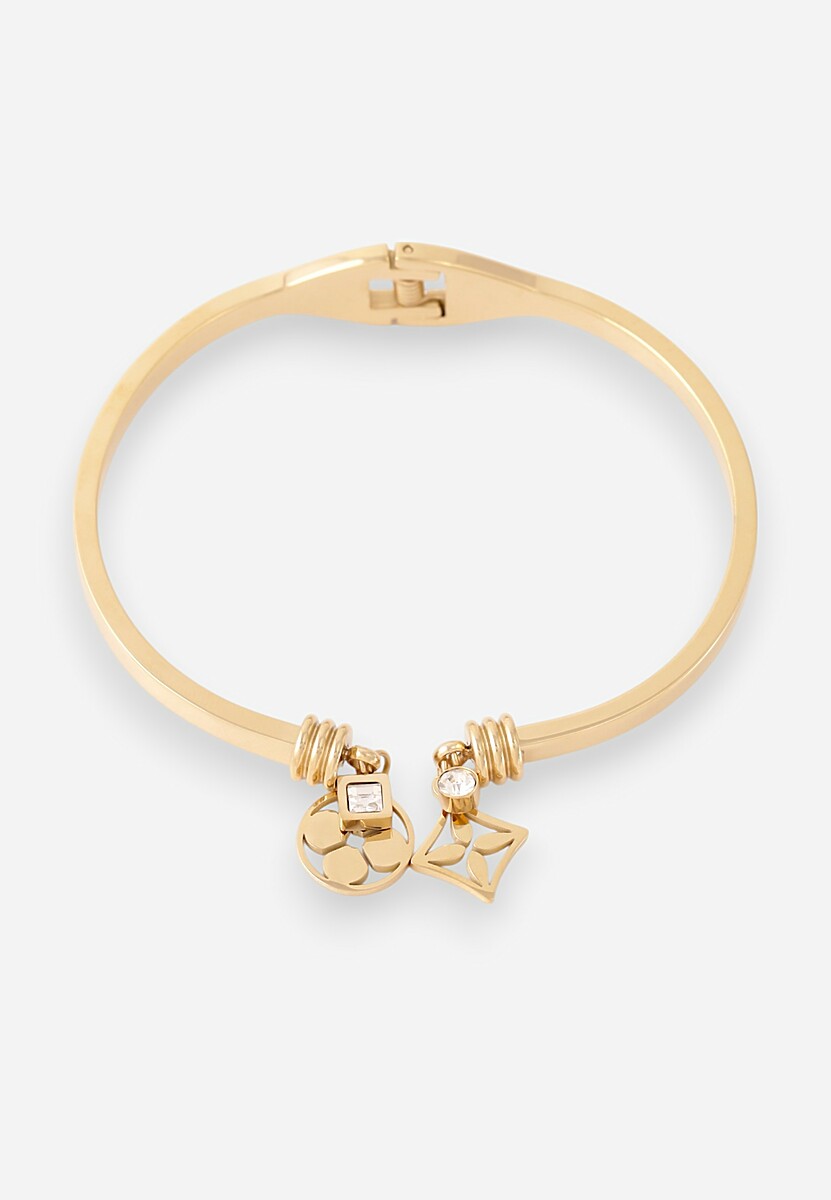 Złota Bransoletka Bangle z Cyrkoniami Geometrycznymi Aplikacjami Lunesse