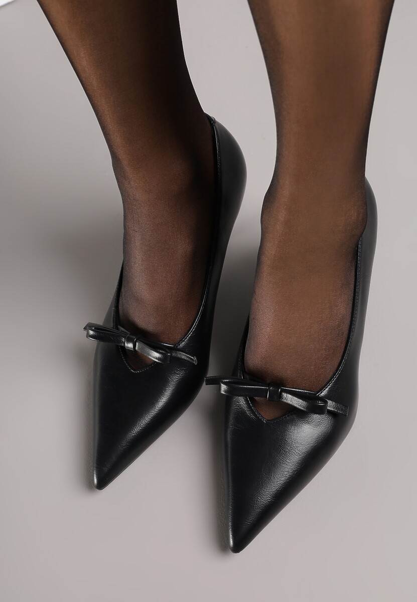 Czarne Czółenka na Szpilce Vices z Kokardą i Wkładką ze Skóry Naturalnej Rilanisse