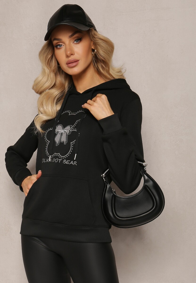 Czarna Bluza Kangurka ze Ściągaczami z Nadrukiem i Polarem Simunsa