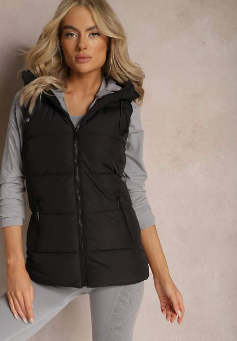 Czarna Kamizelka z Kapturem Pikowana Superra