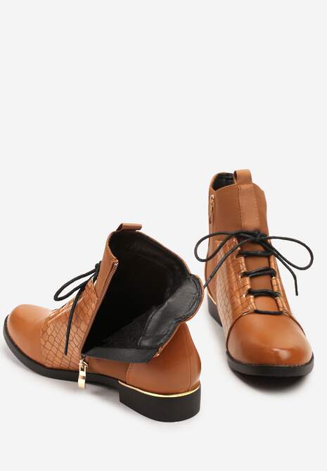 Jasnobrązowe Botki Vices w Stylu Trzewików z Motywem Skóry Krokodyla Alirriva