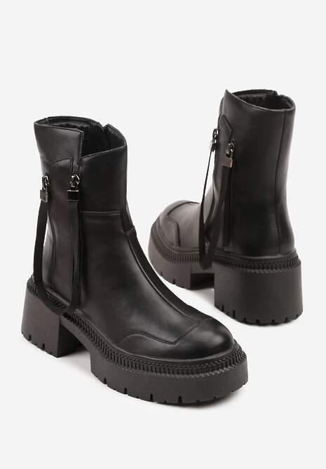 Czarne Botki Vices Ozdobione Tasiemką Rotine