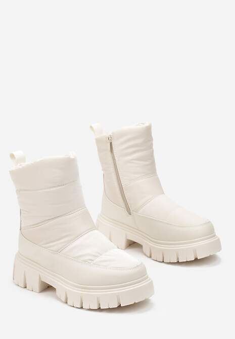 Beżowe Śniegowce za Kostkę z Pikowaniem i Niską Platformą Laugas