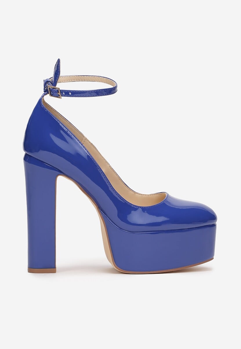 Niebieskie Czółenka Na Słupku i Platformie z Lakierowanym Wykończeniem Emersen