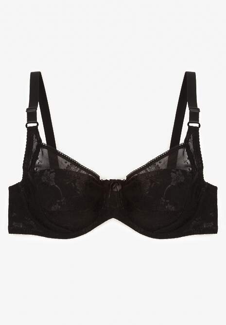 Czarny Biustonosz z Koronki Full Cup z Regulowanymi Ramiączkami Dimela