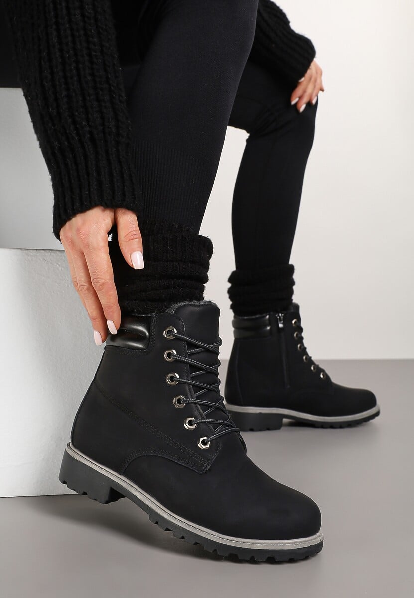 Czarne Ocieplane Traperki z Protektorem Martiel