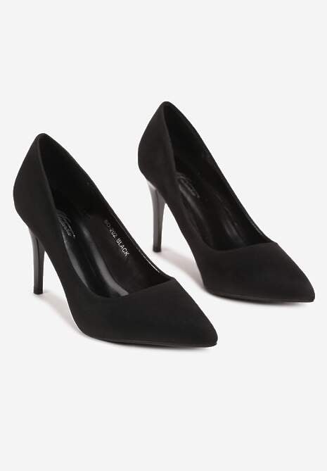 Czarne Wsuwane Szpilki z Imitacji Zamszu i Szpiczastym Noskiem Ayleia