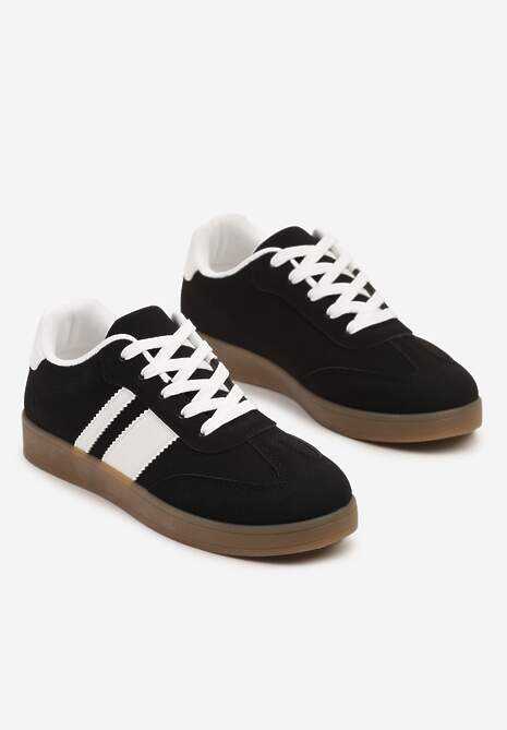Czarne Sneakersy Typu Tenisówki Ozdobione Paskami Amolana