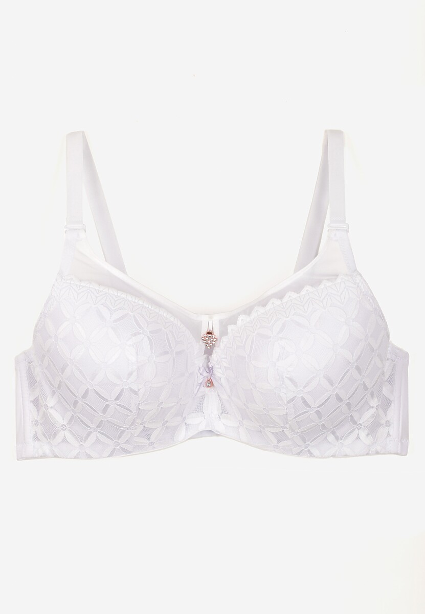 Biały Biustonosz o Kroju Full Cup Push-Up Zdobiony Geometrycznym Wzorem Zoliri