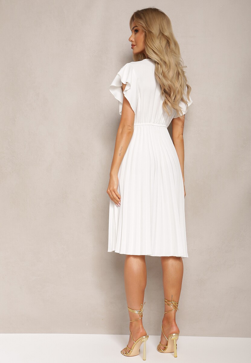 Biała Rozkloszowana Sukienka Midi z Plisami na Dole Nairata