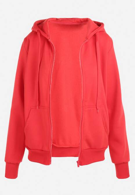 Czerwona Bluza z Kapturem Zapinana na Suwak Edan